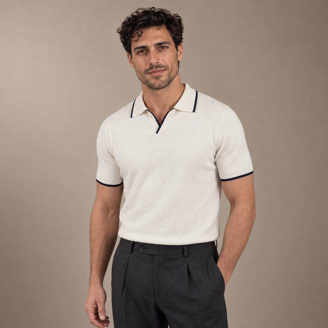 Men’s Knit Polo Shirt with White Trim