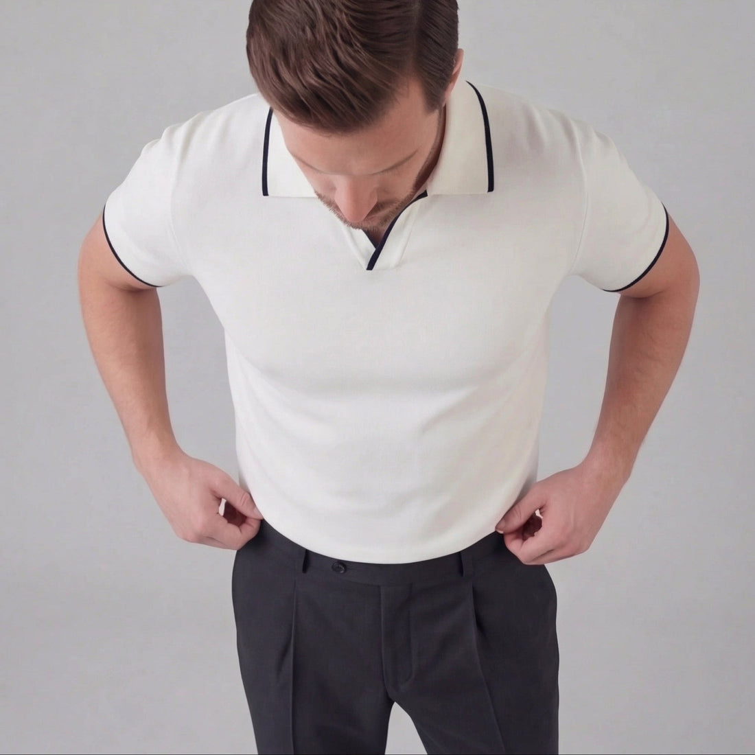 Men’s Knit Polo Shirt with White Trim