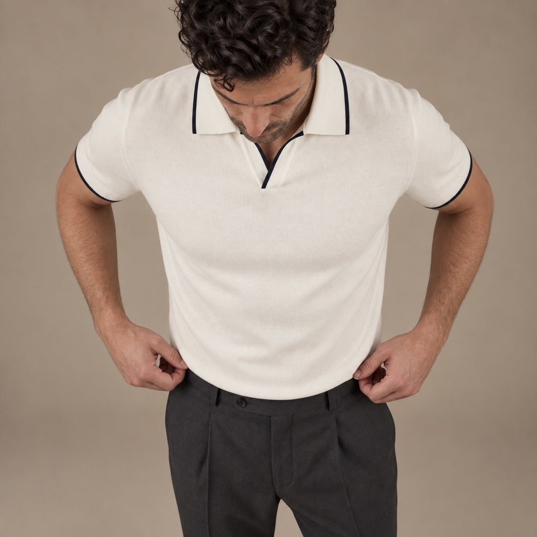 Men’s Knit Polo Shirt with White Trim