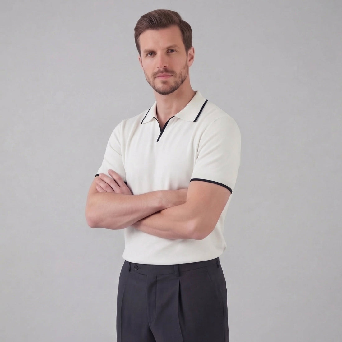 Men’s Knit Polo Shirt with White Trim