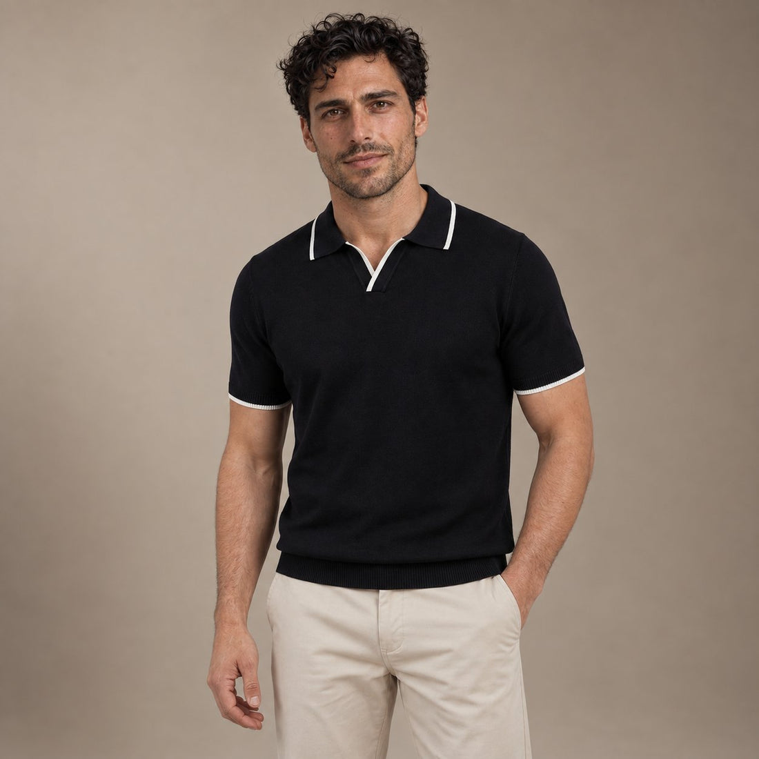Men’s Knit Polo Shirt with White Trim