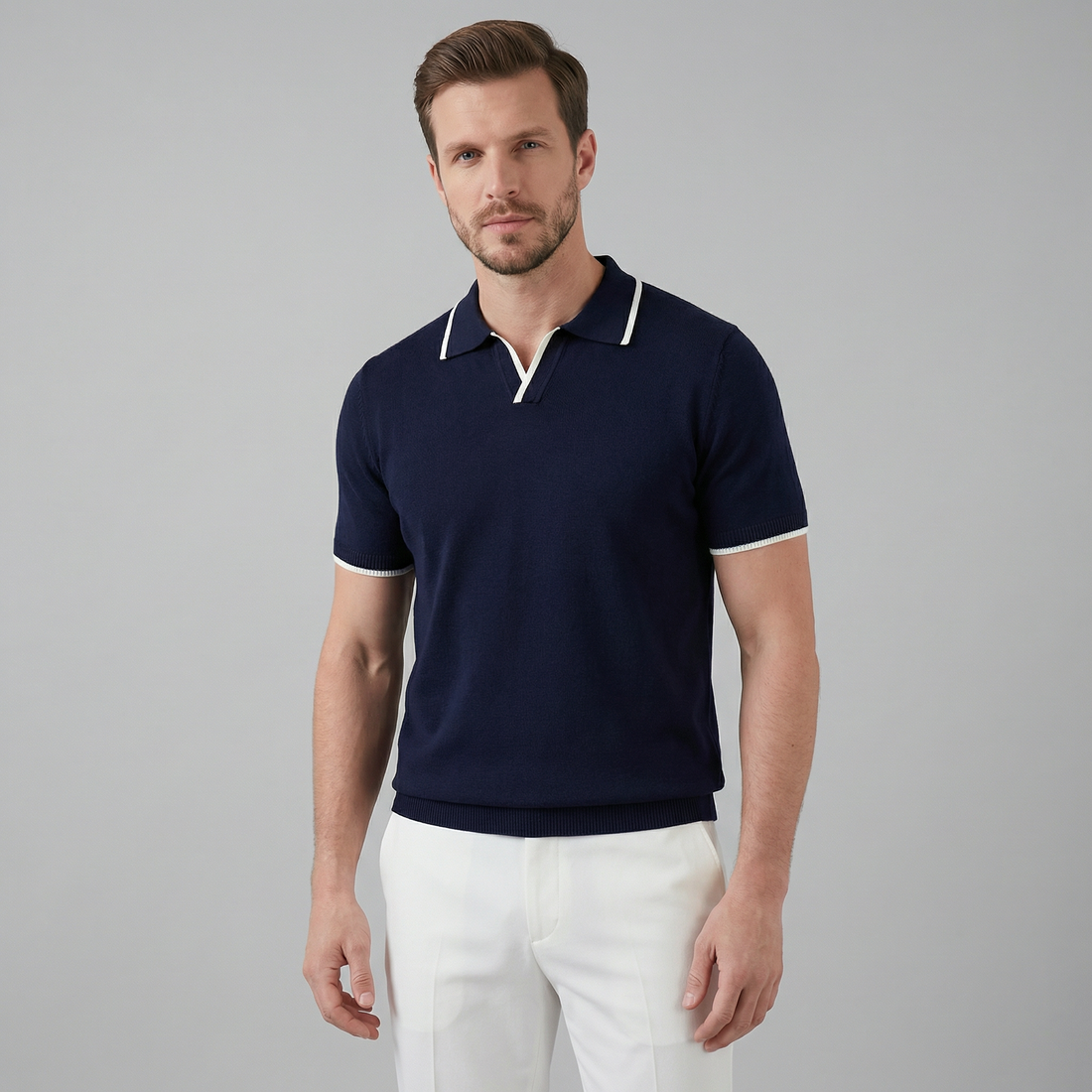 Men’s Knit Polo Shirt with White Trim
