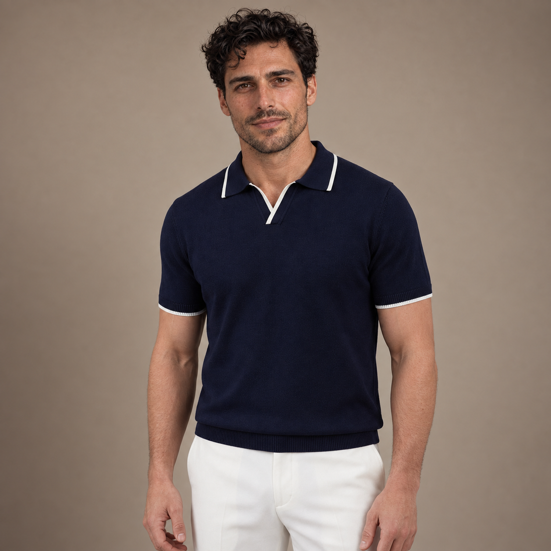 Men’s Knit Polo Shirt with White Trim