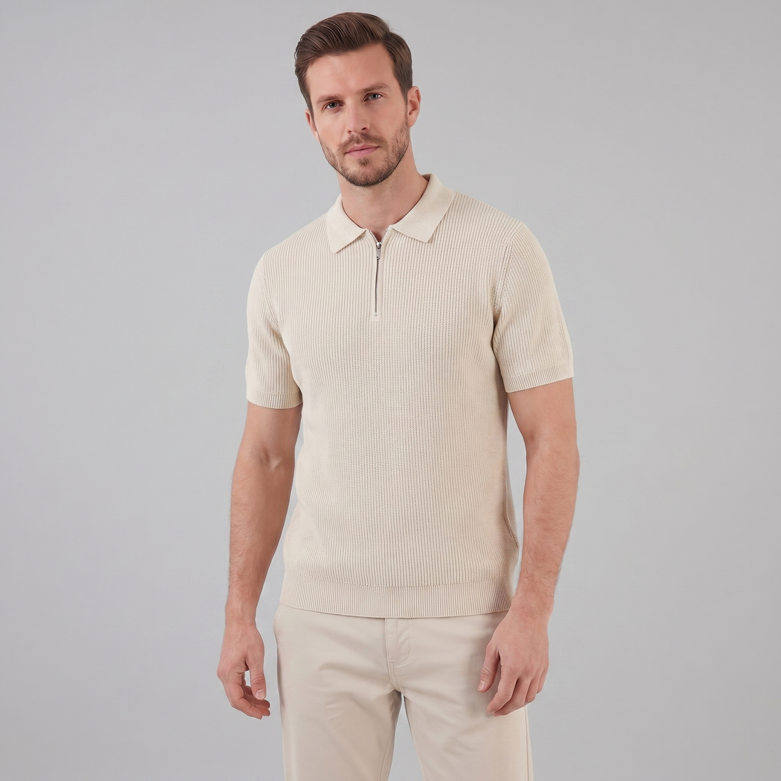 Men's Knit Polo Zip Neck