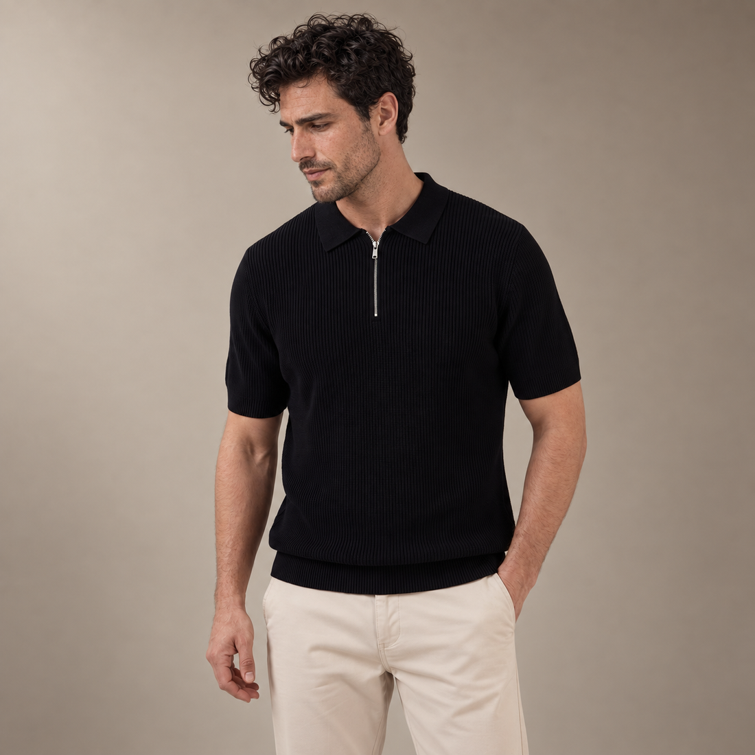 Men's Knit Polo Zip Neck