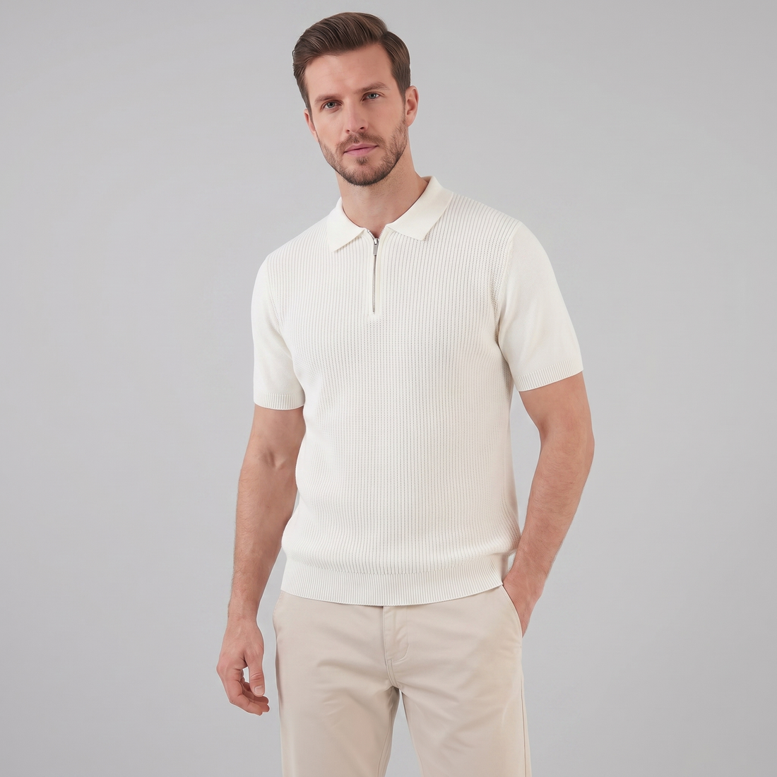 Men's Knit Polo Zip Neck