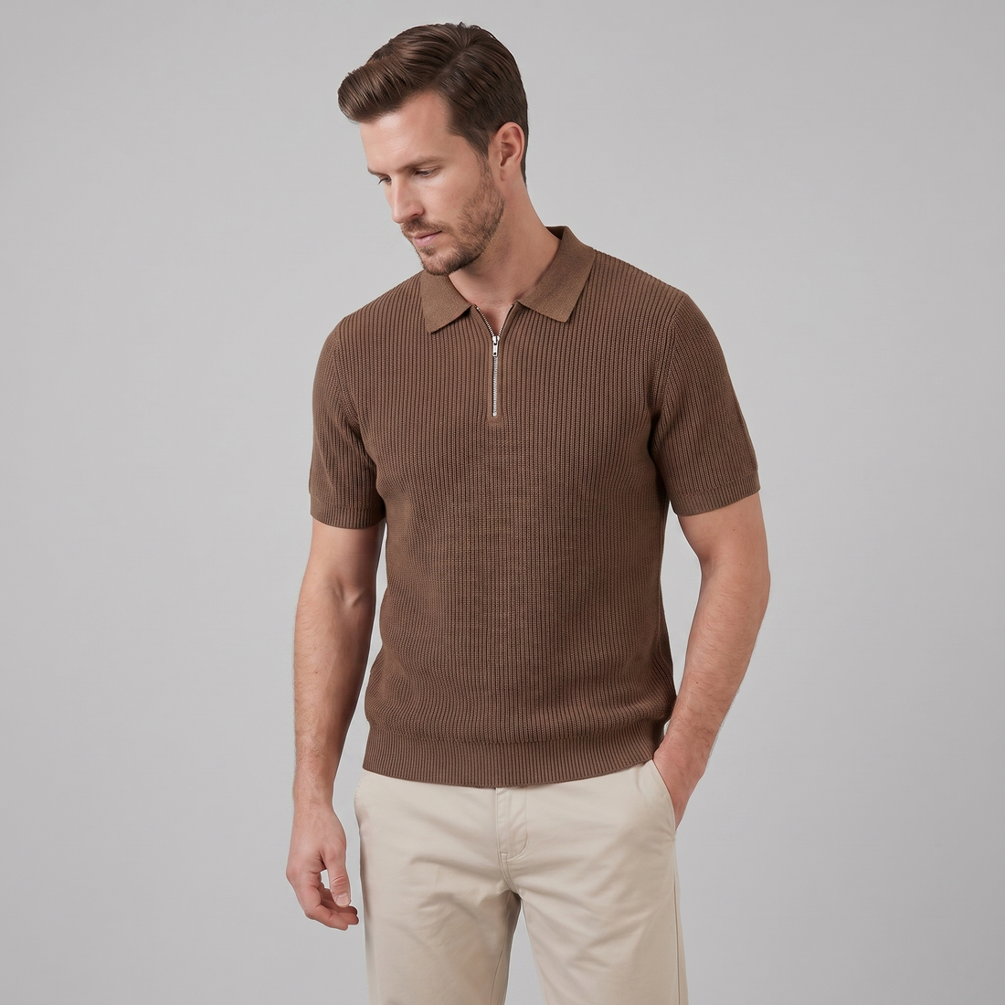 Men's Knit Polo Zip Neck