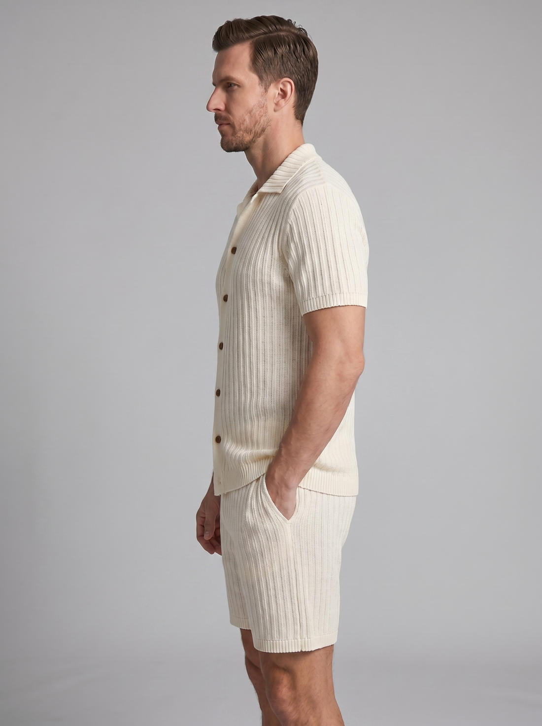 Men's Knitted Short Sleeve Shirt and Shorts Set