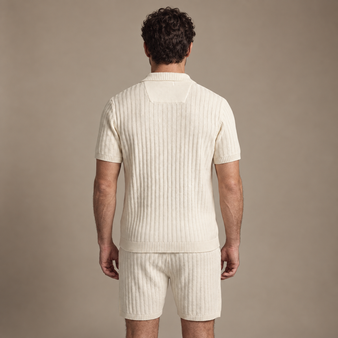 Men's Knitted Short Sleeve Shirt and Shorts Set