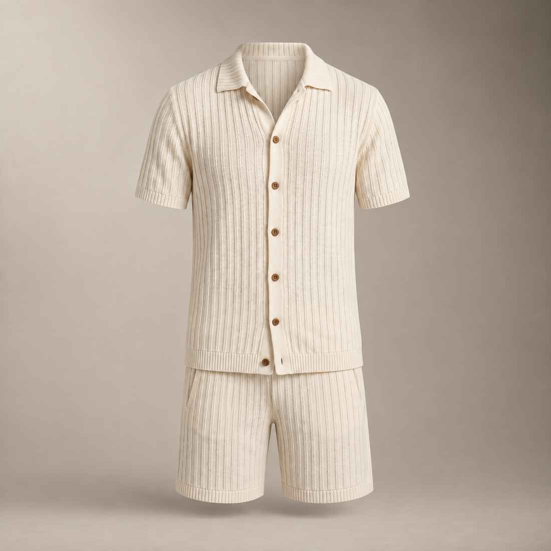 Men's Knitted Short Sleeve Shirt and Shorts Set