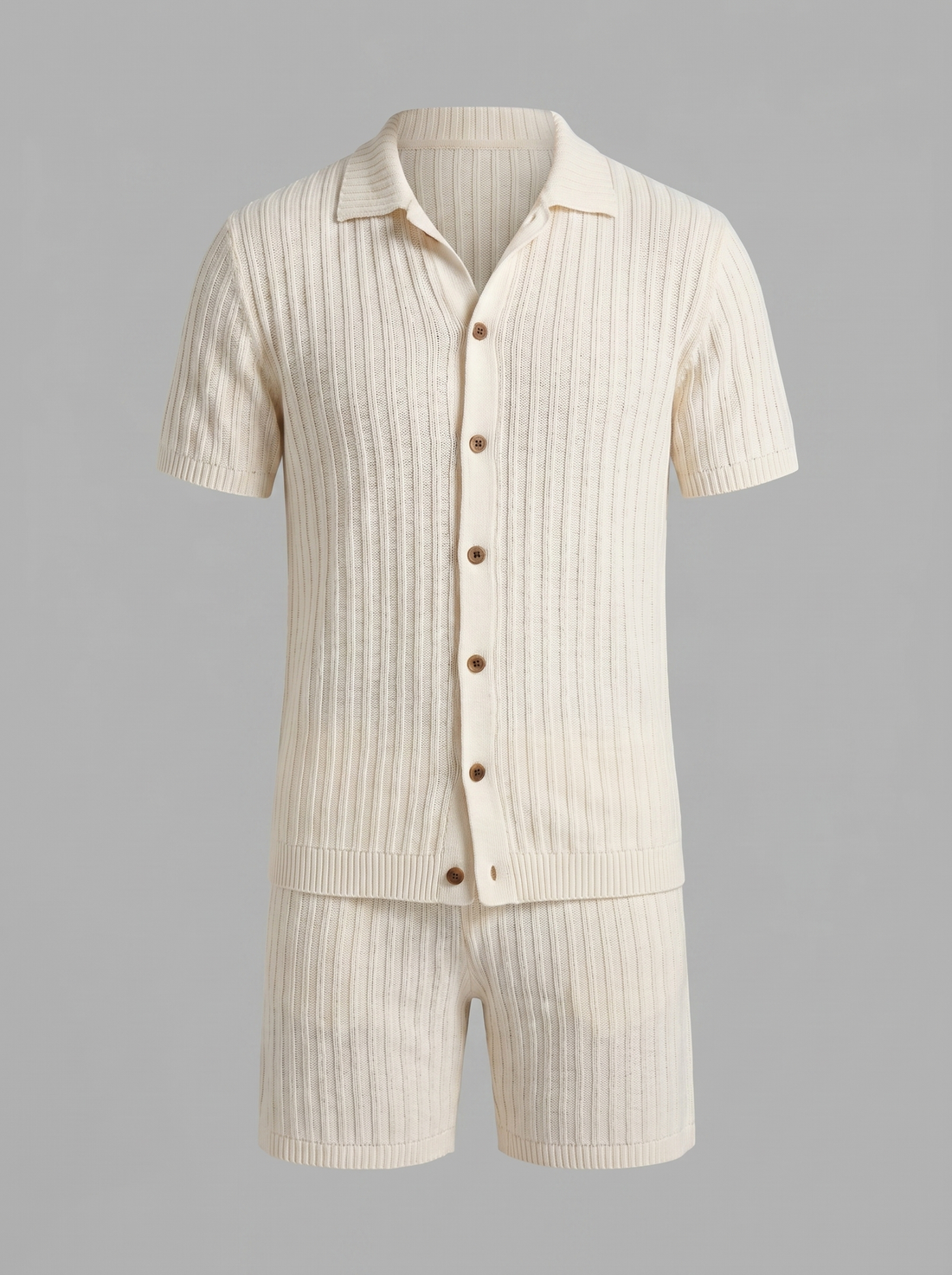 Men's Knitted Short Sleeve Shirt and Shorts Set