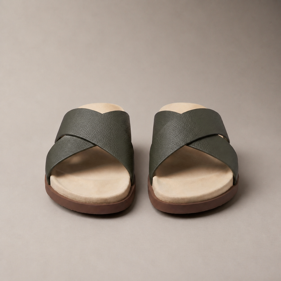 Men's Leather Cross-Strap Slides