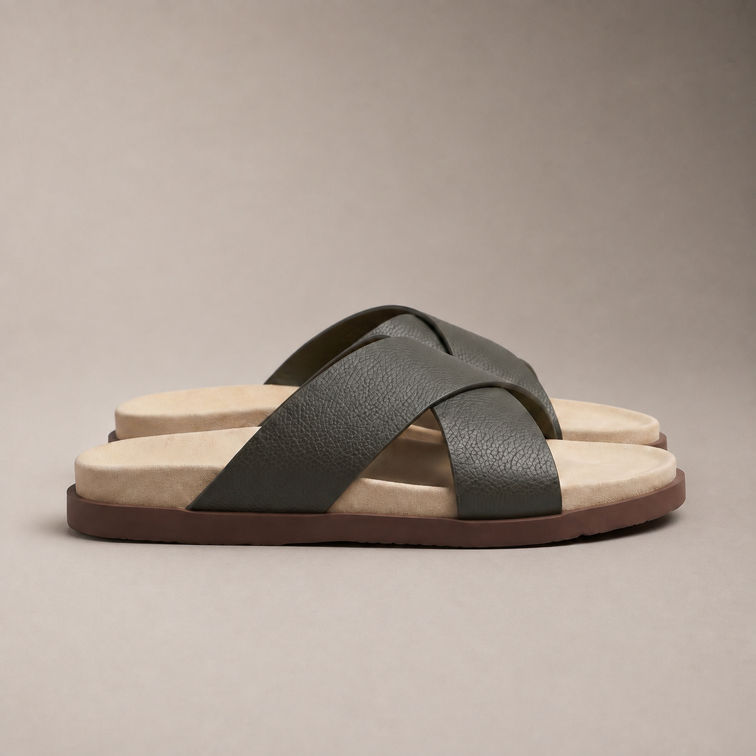 Men's Leather Cross-Strap Slides
