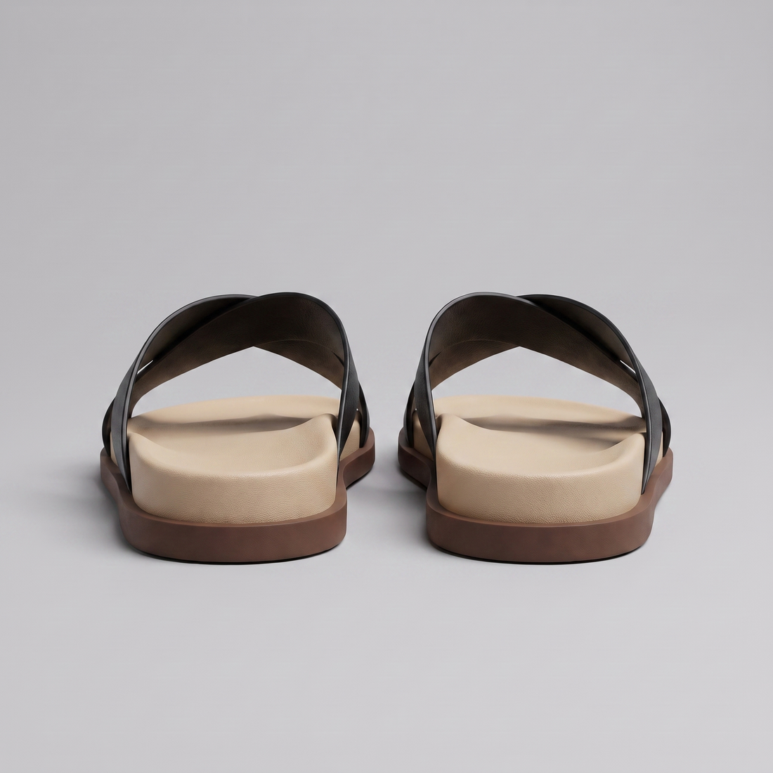 Men's Leather Cross-Strap Slides