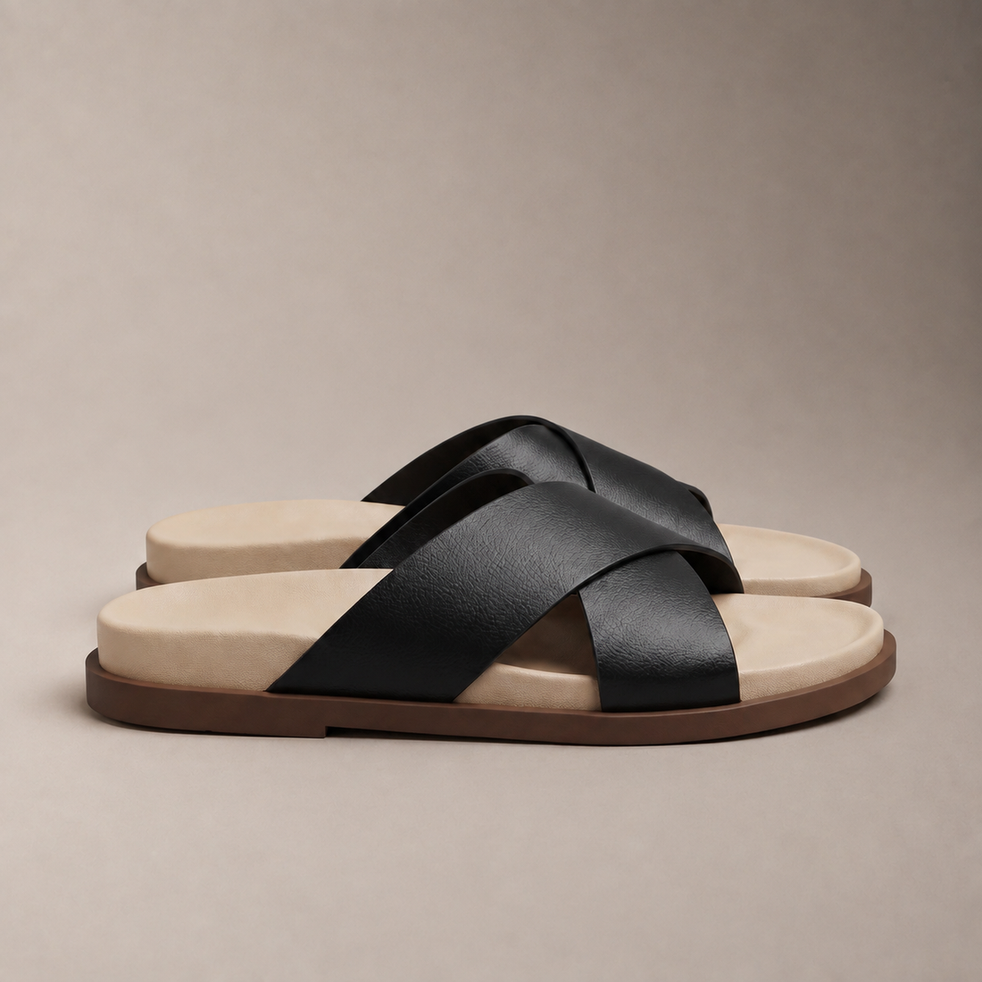 Men's Leather Cross-Strap Slides