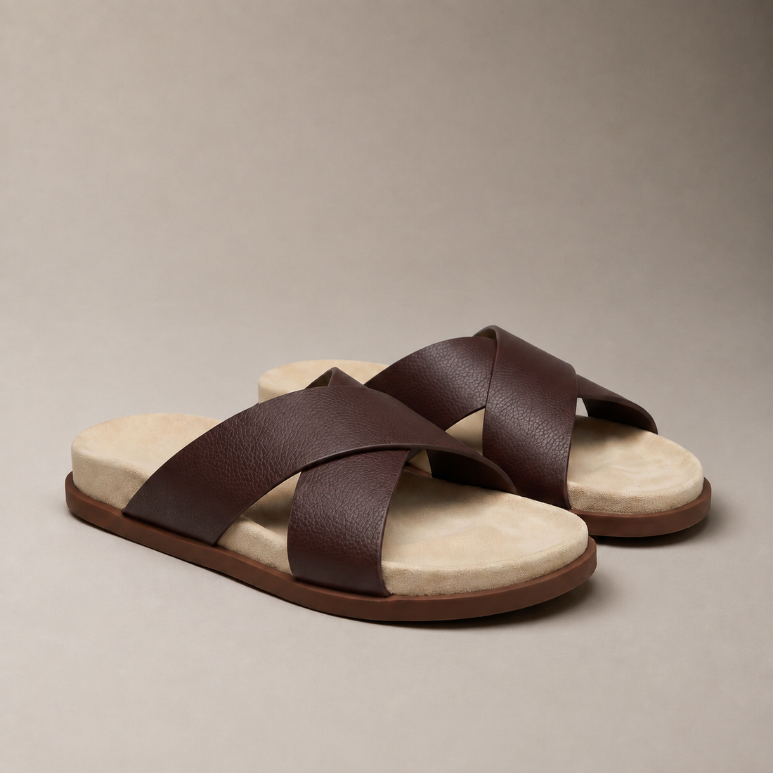 Men's Leather Cross-Strap Slides