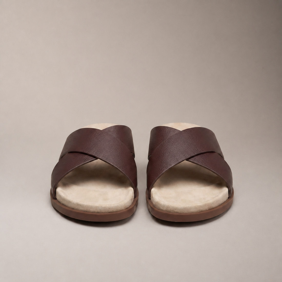 Men's Leather Cross-Strap Slides