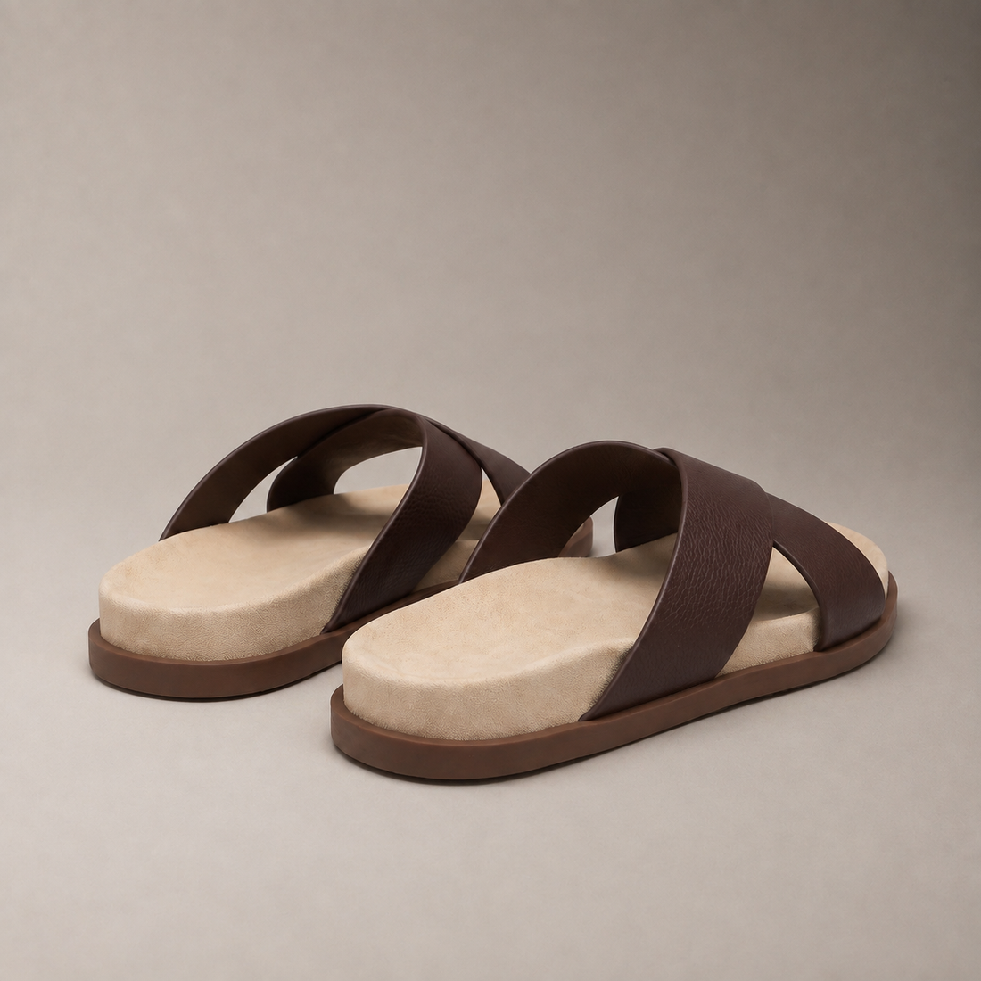 Men's Leather Cross-Strap Slides