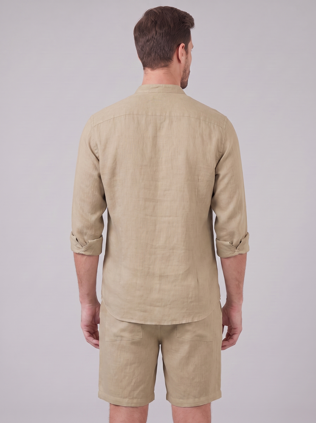 Men's Linen Band Collar Shirt and Shorts Co-ord Set