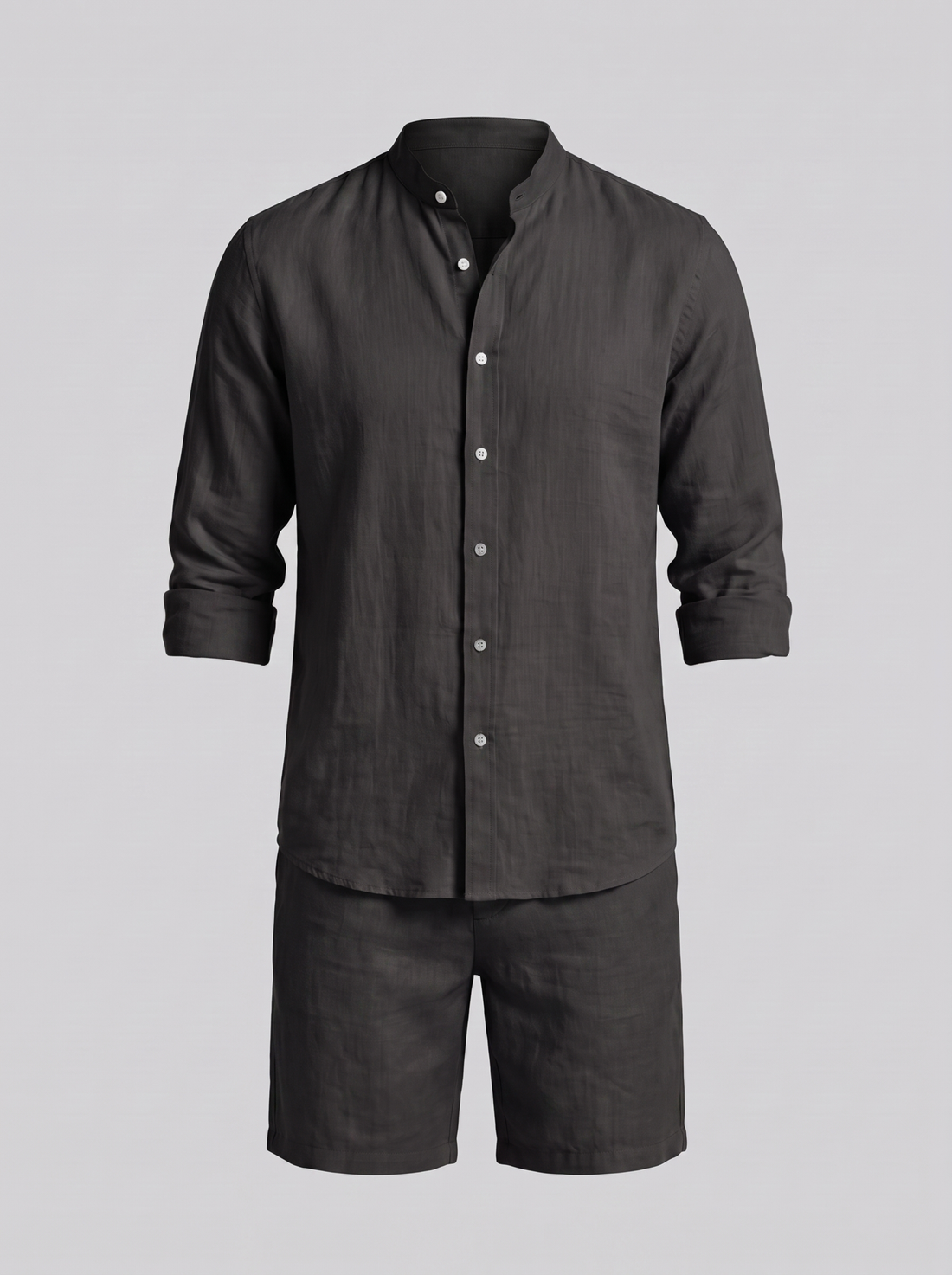 Men's Linen Band Collar Shirt and Shorts Co-ord Set