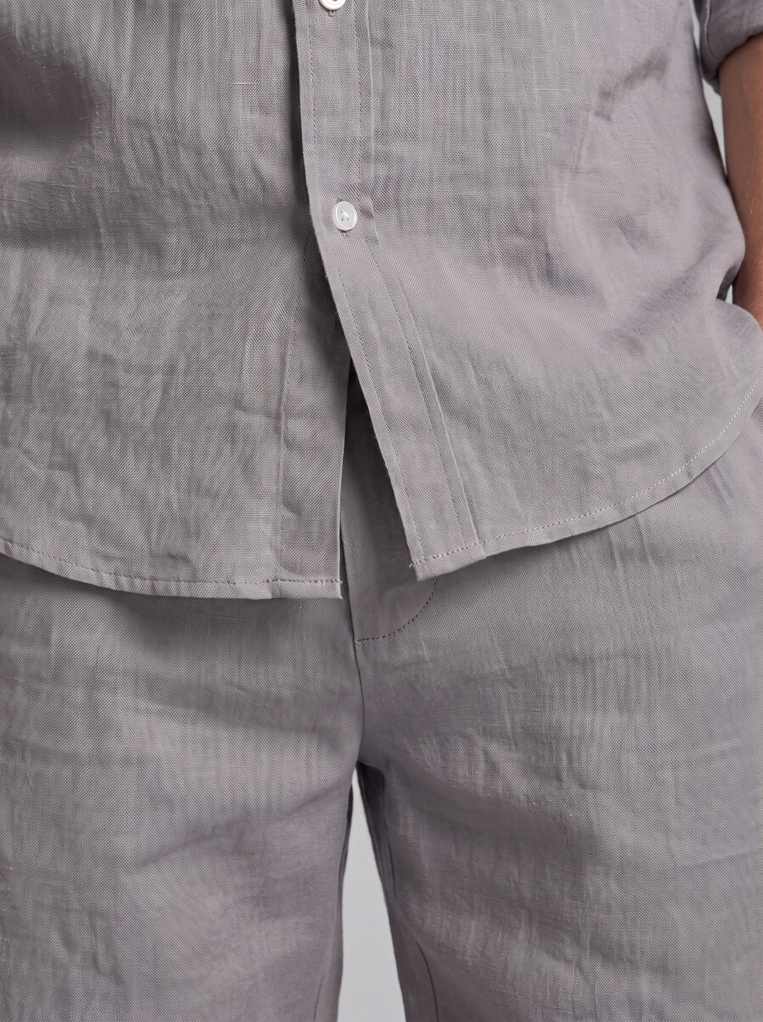 Men's Linen Band Collar Shirt and Shorts Co-ord Set