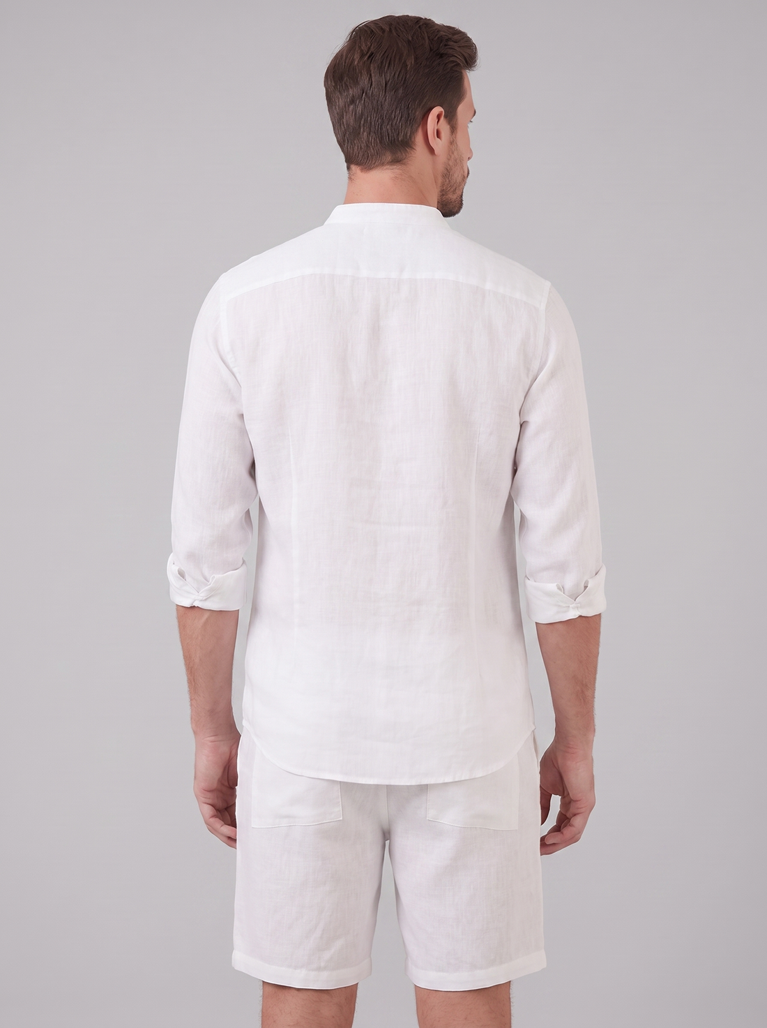 Men's Linen Band Collar Shirt and Shorts Co-ord Set