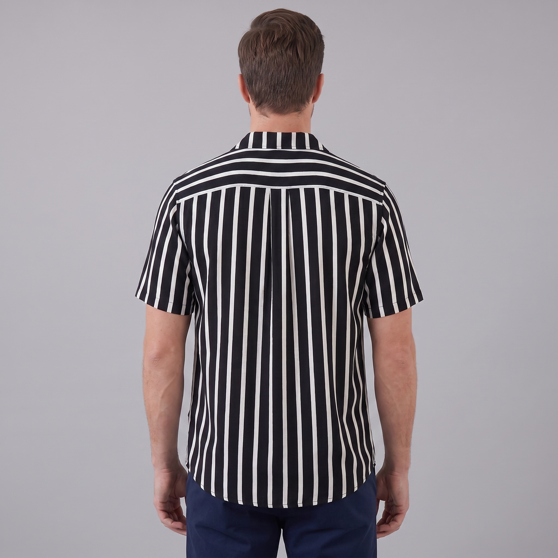 Men's Linen Blend Stripe Camp Collar Shirt
