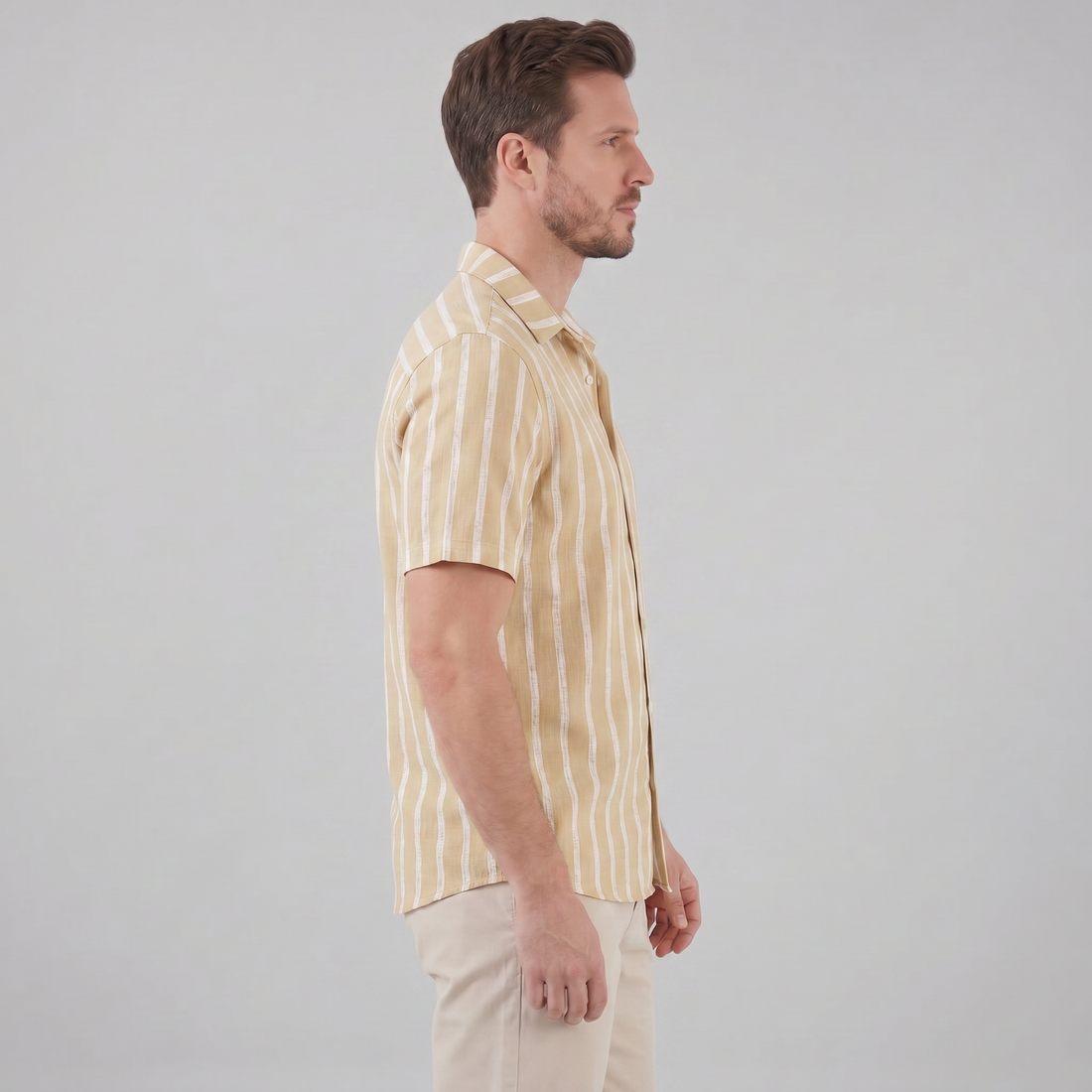 Men's Linen Blend Stripe Camp Collar Shirt