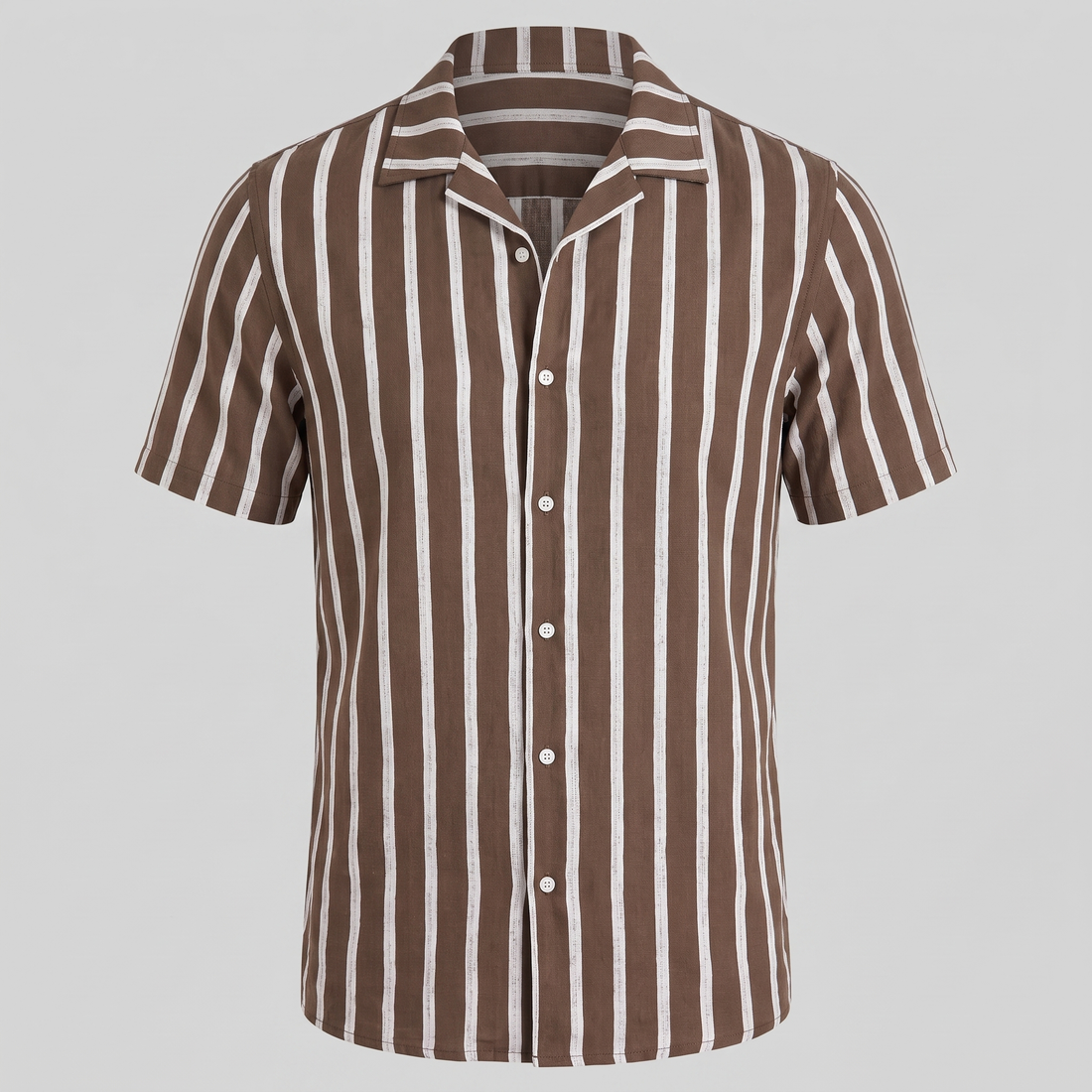 Men's Linen Blend Stripe Camp Collar Shirt