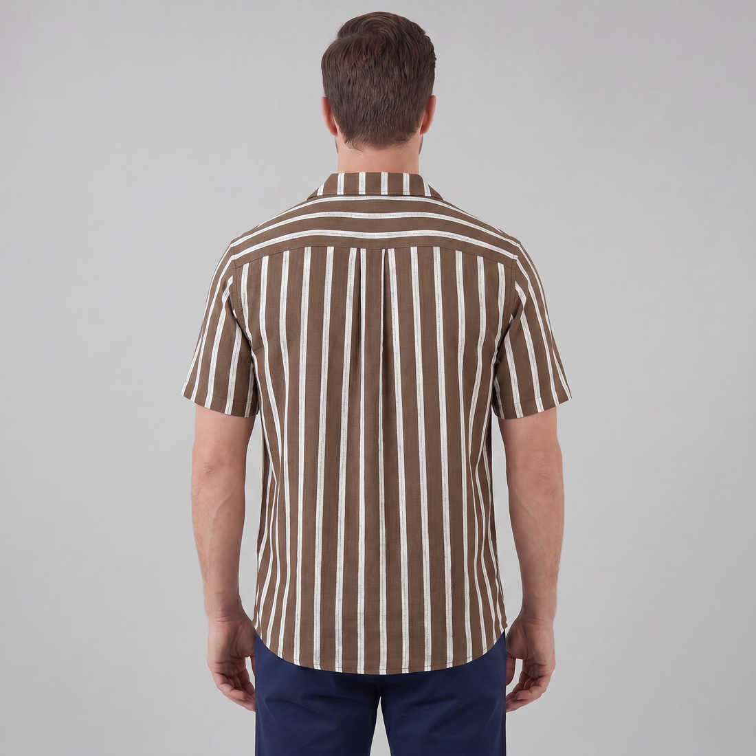 Men's Linen Blend Stripe Camp Collar Shirt