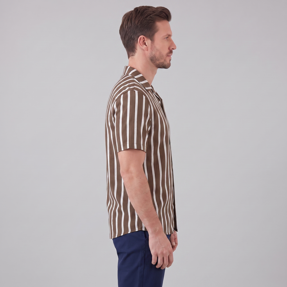 Men's Linen Blend Stripe Camp Collar Shirt