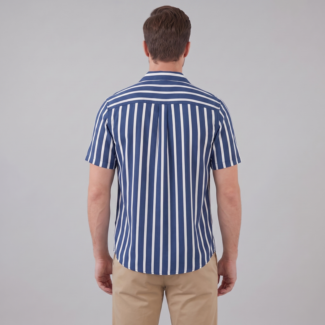 Men's Linen Blend Stripe Camp Collar Shirt