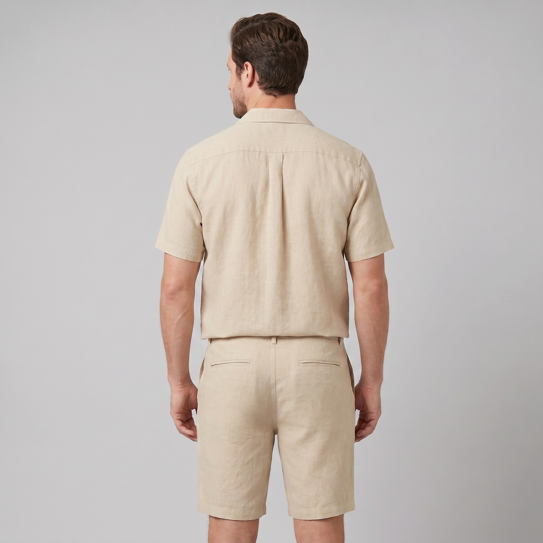 Men's Linen Camp Collar Shirt and Shorts Set