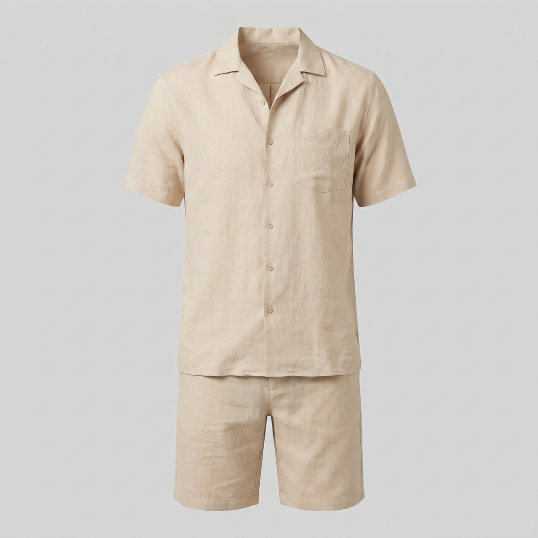 Men's Linen Camp Collar Shirt and Shorts Set
