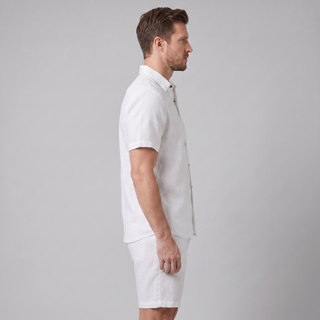 Men's Linen Camp Collar Shirt and Shorts Set