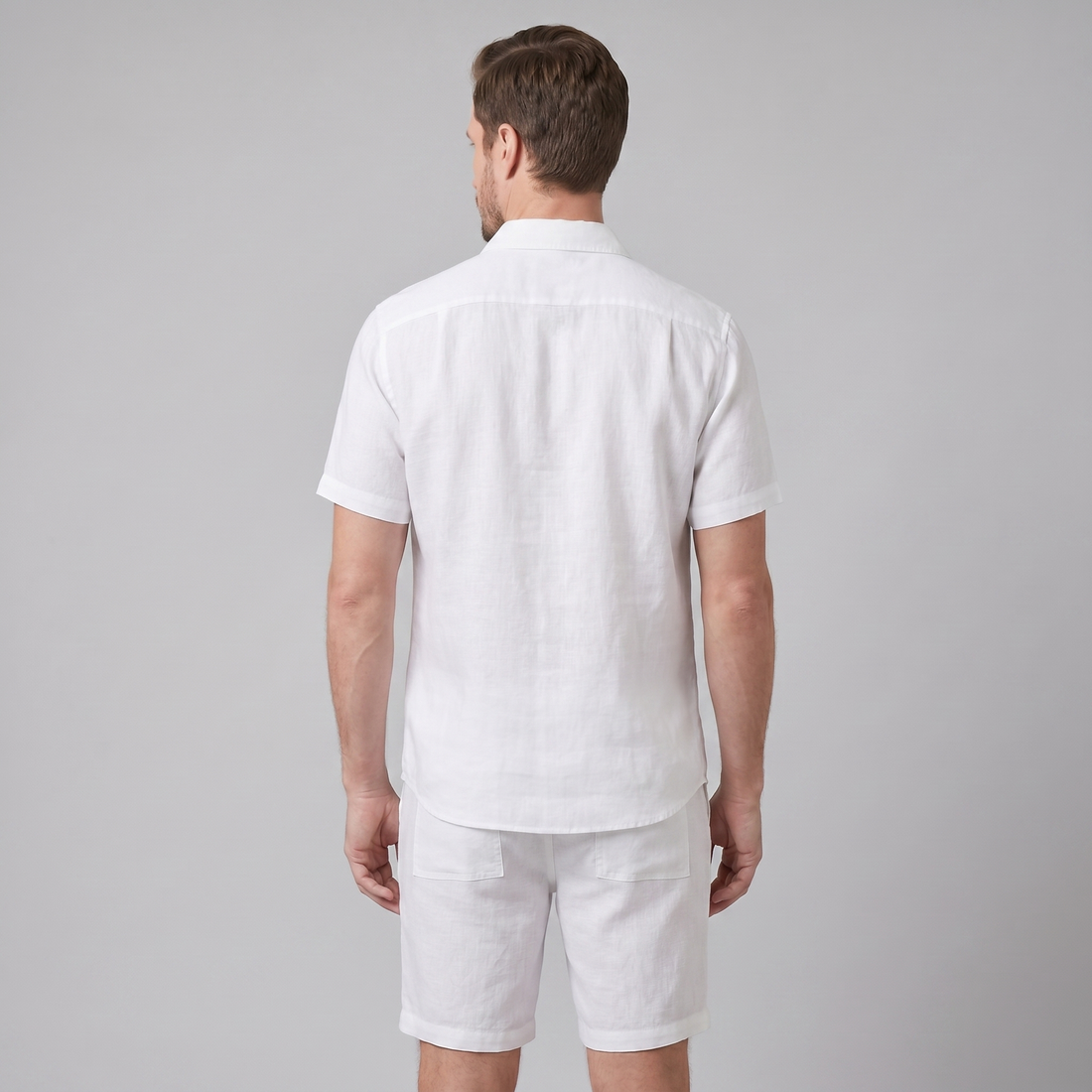 Men's Linen Camp Collar Shirt and Shorts Set