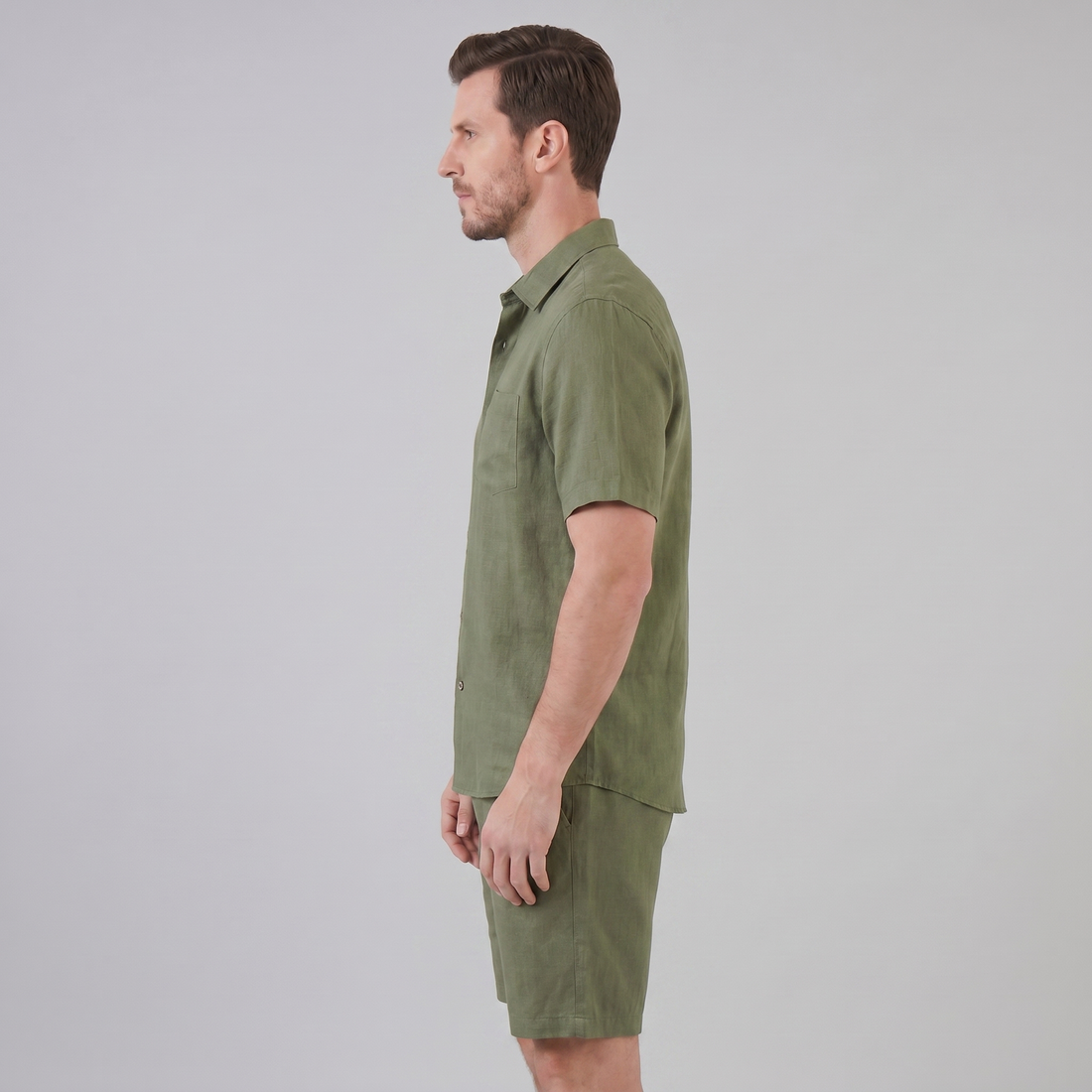 Men's Linen Camp Collar Shirt and Shorts Set