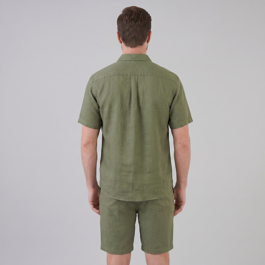 Men's Linen Camp Collar Shirt and Shorts Set