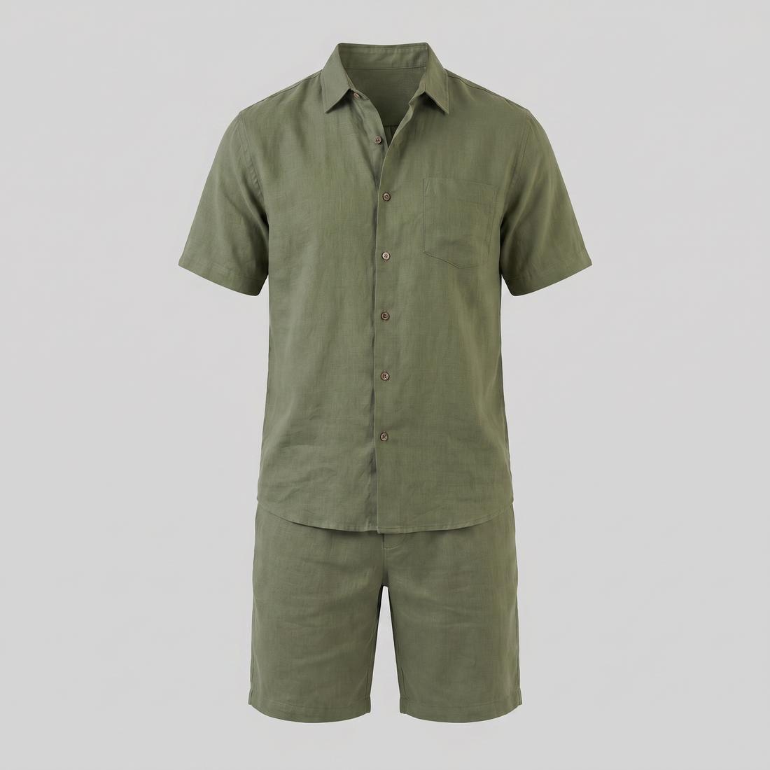 Men's Linen Camp Collar Shirt and Shorts Set