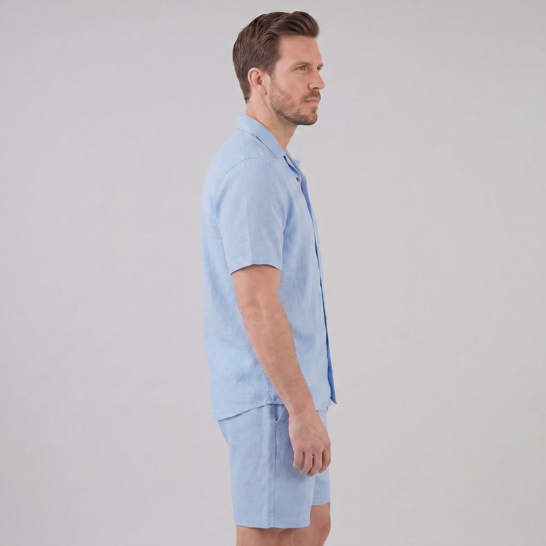 Men's Linen Camp Collar Shirt and Shorts Set