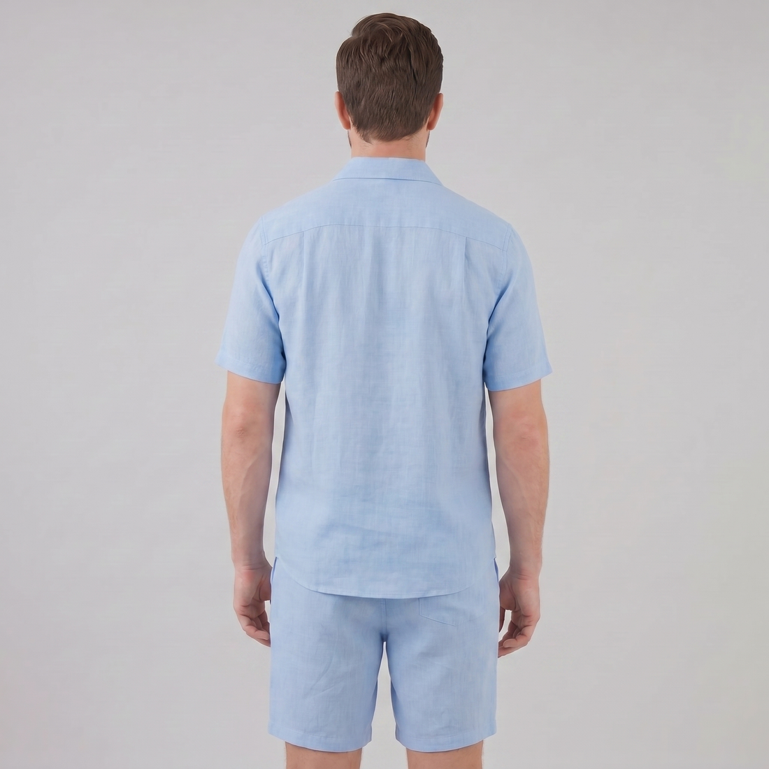 Men's Linen Camp Collar Shirt and Shorts Set