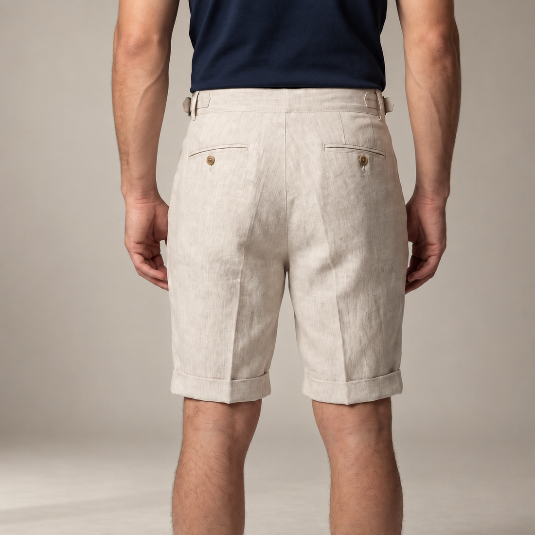 Men's Linen Classic Shorts with Adjustable Waist and Pleats