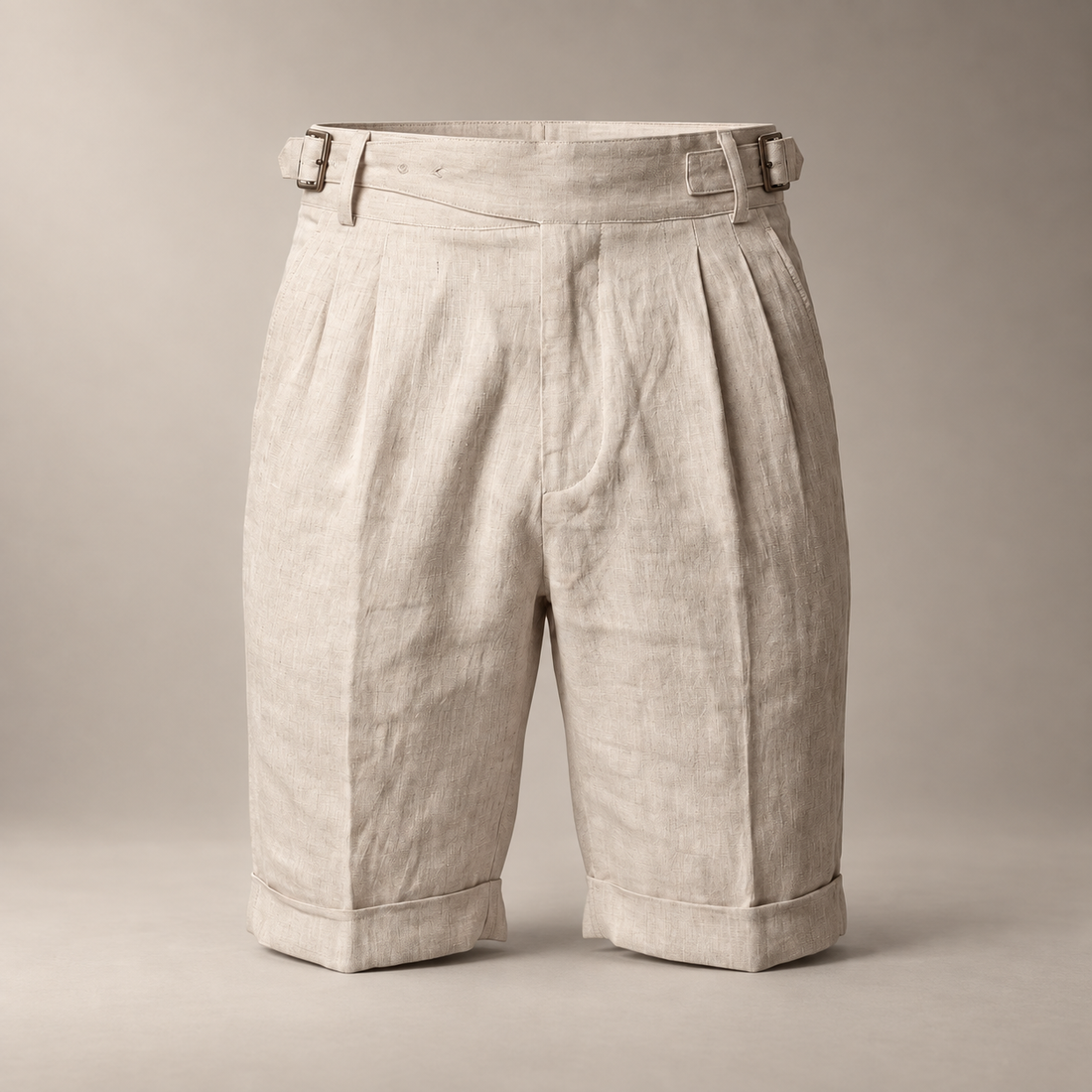 Men's Linen Classic Shorts with Adjustable Waist and Pleats