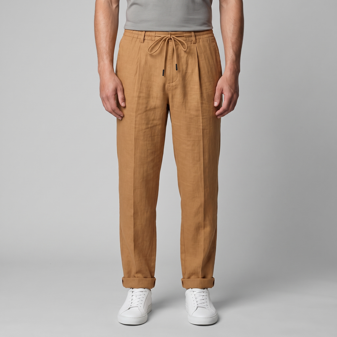 Men's Linen Drawstring Pleated Trousers