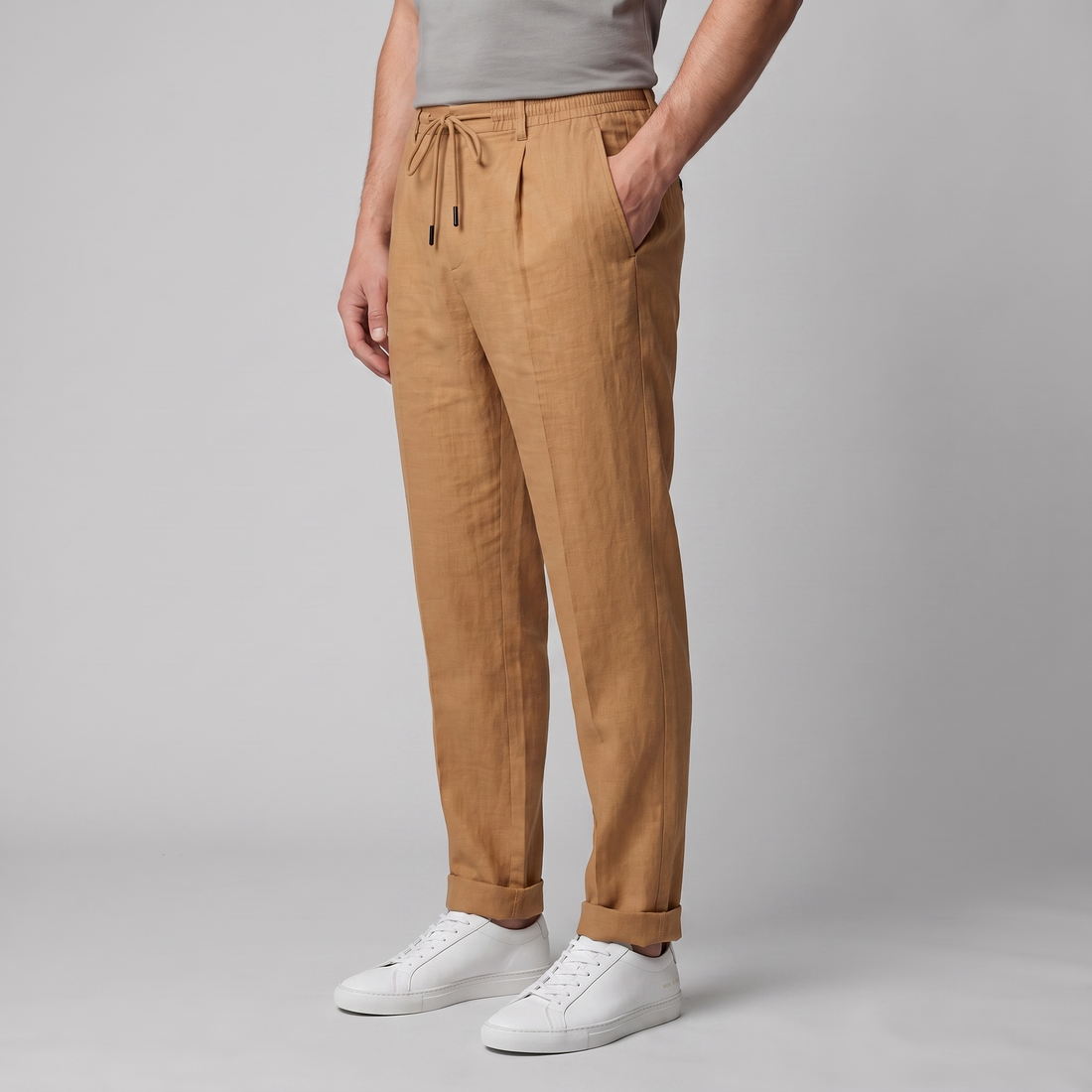 Men's Linen Drawstring Pleated Trousers