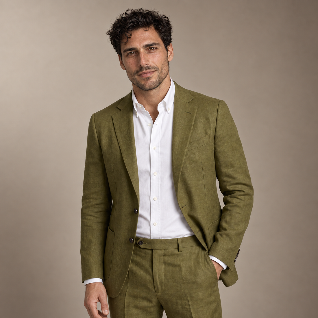 Men's Linen Slim-Fit Suit for Summer Weddings and Events