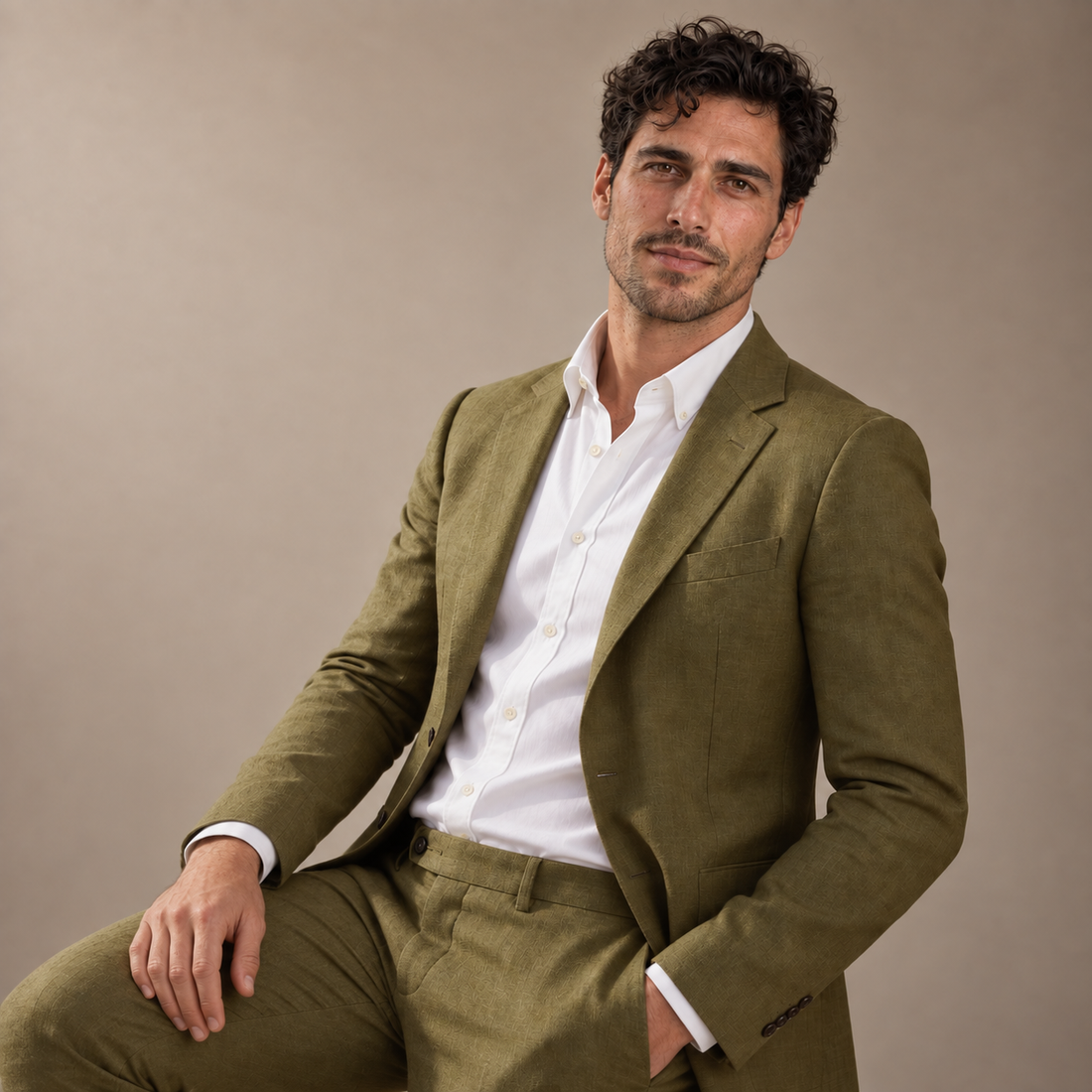 Men's Linen Slim-Fit Suit for Summer Weddings and Events
