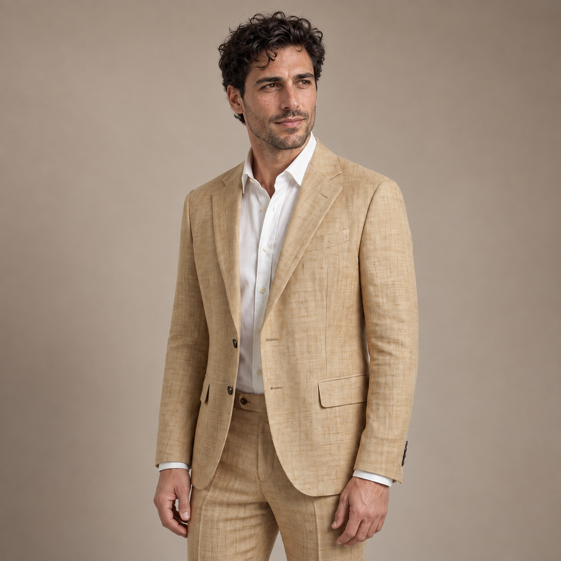 Men's Linen Slim-Fit Suit for Summer Weddings and Events