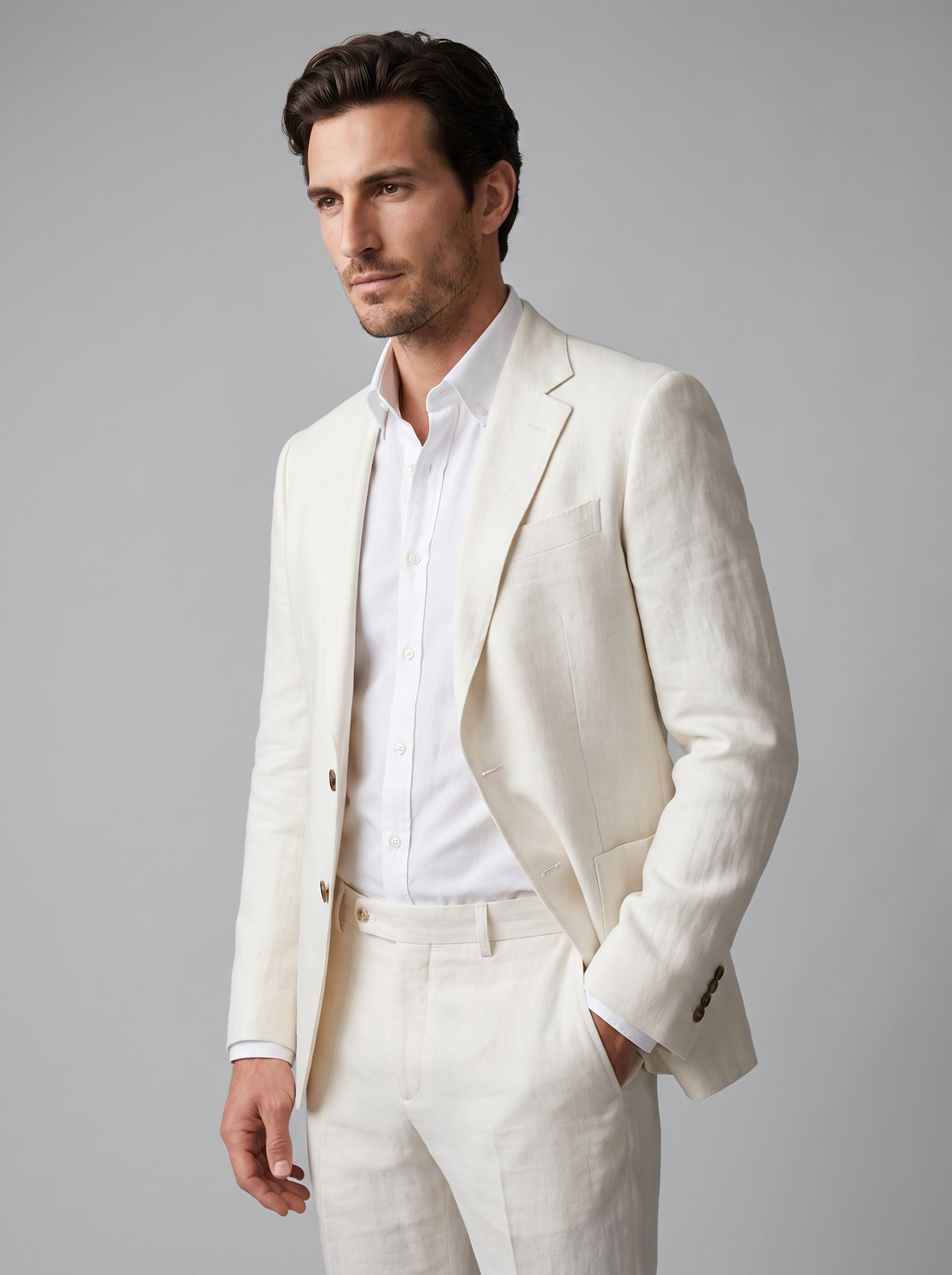 Men's Linen Slim-Fit Suit for Summer Weddings and Events