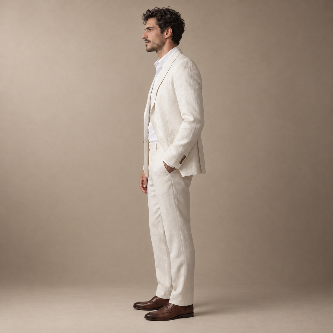 Men's Linen Slim-Fit Suit for Summer Weddings and Events
